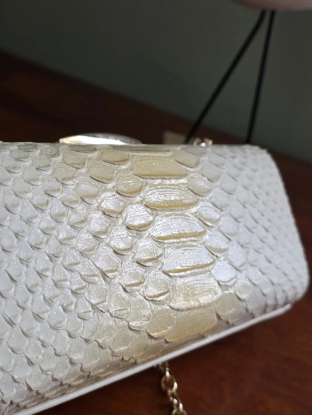 Coach Madison Pinnacle 51550 Ivory Python Embossed Leather Minaudiere Clutch